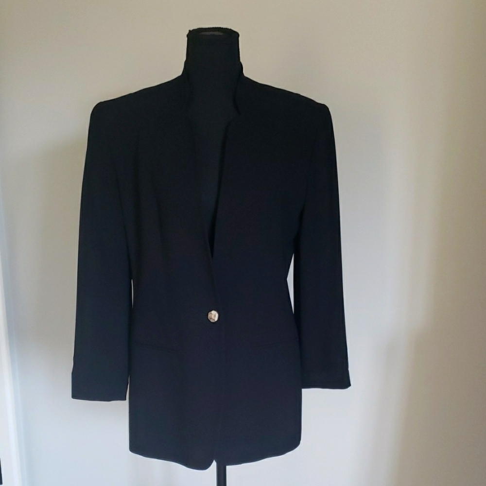 Jax Black Blazer with Structured Shoulders and High Collar